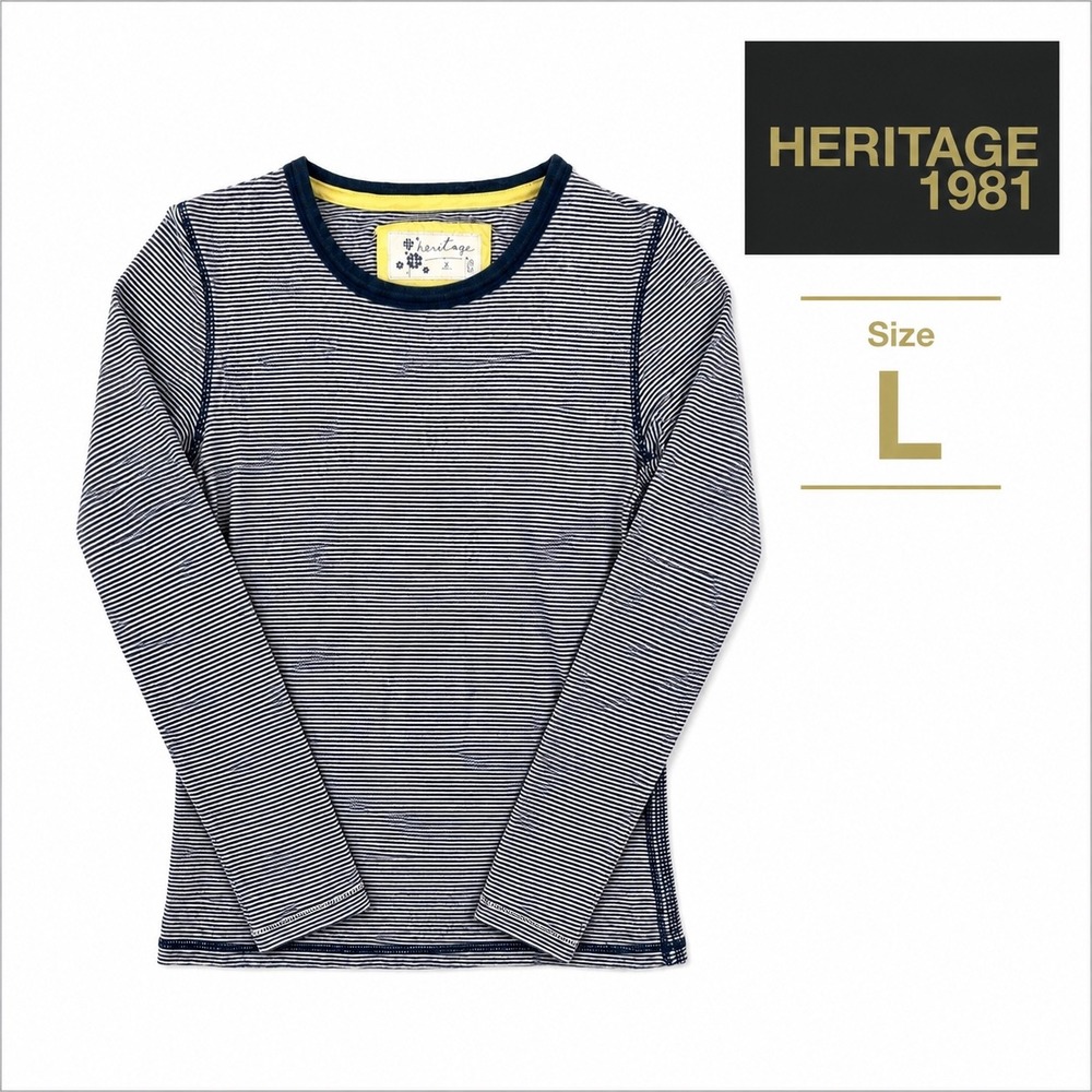 Heritage 1981 Navy White Striped Long Sleeve Tee Size L Fitted Cotton Y2K